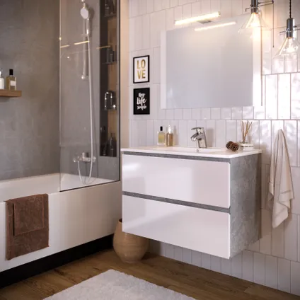 Meuble de salle de bains T-Bath Milenio béton/blanc brillant 80cm 7