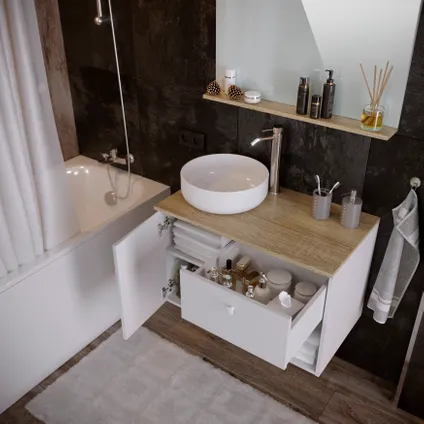 Meuble de salle de bains T-Bath Lars mélamine chêne/blanc mat 80cm 4