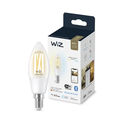 WiZ ledfilamentlamp kaars C35 warm en koelwit E14 4,9W 6