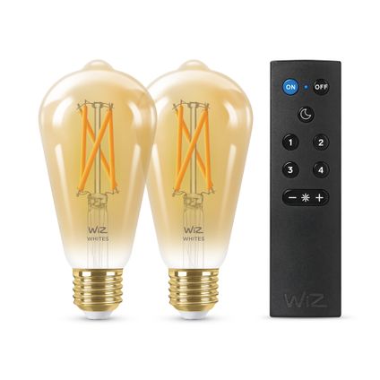 WiZ LED lampe à filament lumière blanche chaude ou froide 60W E27 - pack 2 avec télécommande