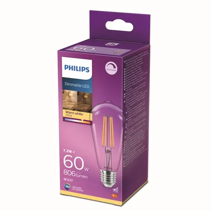 Philips ledfilamentlamp spiraal warm wit E27 7,2W 5