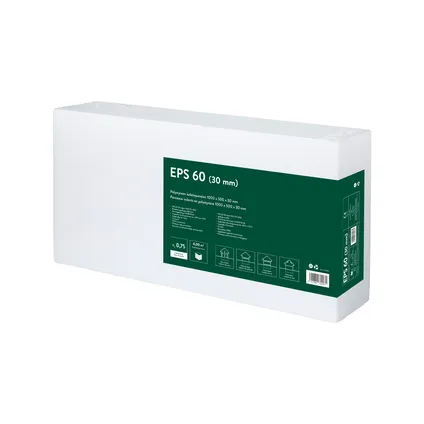 Panneaux isolants Coeck EPS 60 - Polystyrène - Valeur RD 0,75m² K/W - 30mm - 100x50cm - 4m² - 8 pcs