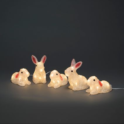 Konstsmide set van 5 konijnen acryl 40 LED warm wit 15x15cm