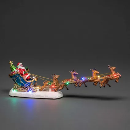Konstsmide kerstman op slee 10 veelkleurige LED 35,5x6,5x14cm