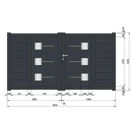 Elsealu dubbele poort Soria aluminium antracietgrijs 300x160cm
 2