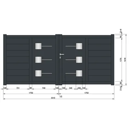 Elsealu dubbele poort Soria aluminium antracietgrijs 350x160cm
 2