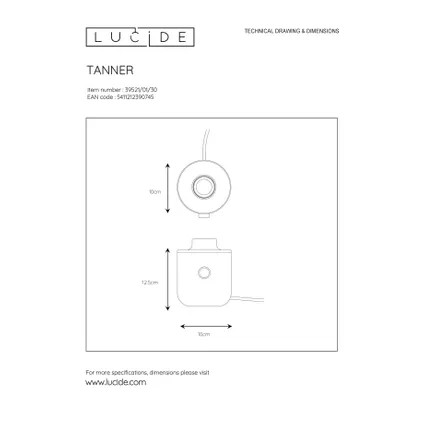 Lucide tafellamp Tanner zwart Ø10cm E27 8