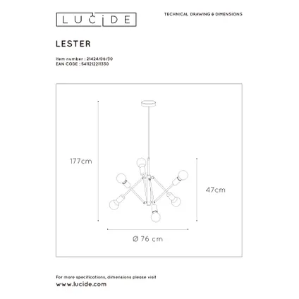 Lucide hanglamp Lester zwart 6xE27 11