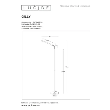 Lucide vloerlamp LED Gilly wit 5W 2