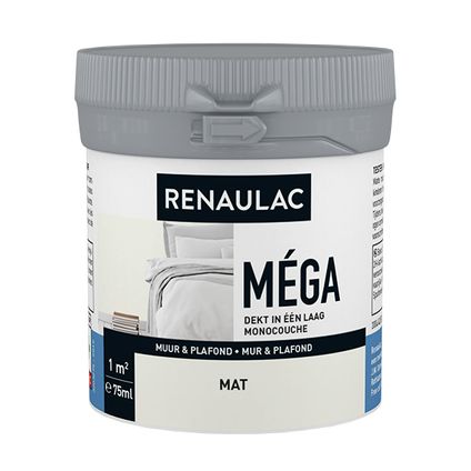 Muurverf tester Renaulac Mega RAL9003 mat 75ml