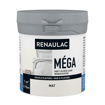 Muurverf tester Renaulac Mega RAL9016 mat 75ml
