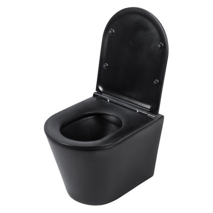 Differenz hangtoilet mat zwart | Soft-close & Quick release toiletzitting |Randloos toiletpot