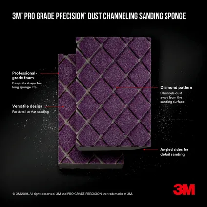 Éponge abrasive 3M Pro Grade Precision Dust Channeling Block grain 80 moyen 12pcs/paquet 8