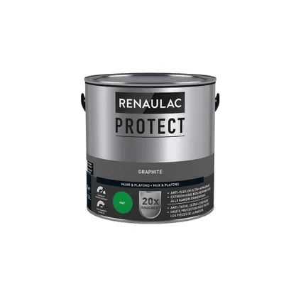 Peinture mur et plafond Renaulac Protect ultra couvrante graphite mat 2,5L