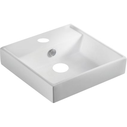 Vasque à poser semi-encastrable GO by Van Marcke Brigit carrée porcelaine blanche 38x38x13cm