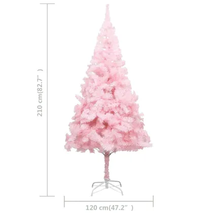 vidaXL Kunstkerstboom met standaard 210 cm PVC roze 5
