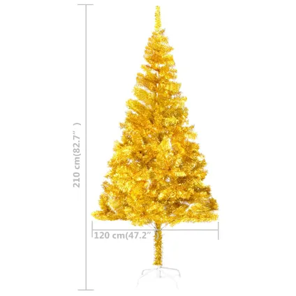 vidaXL Kunstkerstboom met standaard 210 cm PET goudkleurig 5