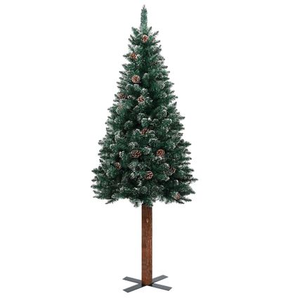 VidaXL Kerstboom met echt hout en witte sneeuw smal 180 cm groen