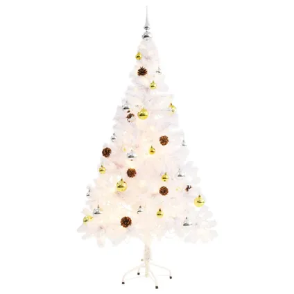 VidaXL Kunstkerstboom versierd met kerstballen en LED's 150 cm wit