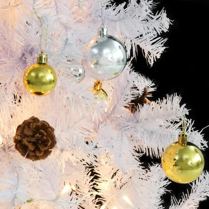 VidaXL kunstkerstboom met verlichting + kerstballen 180cm wit 2