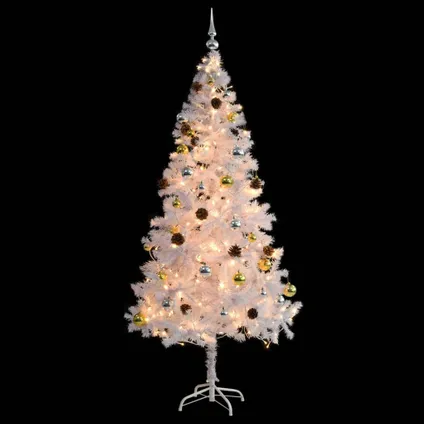 VidaXL kunstkerstboom met verlichting + kerstballen 180cm wit 4
