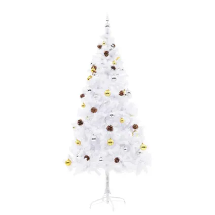 VidaXL kunstkerstboom met verlichting + kerstballen 180cm wit 5