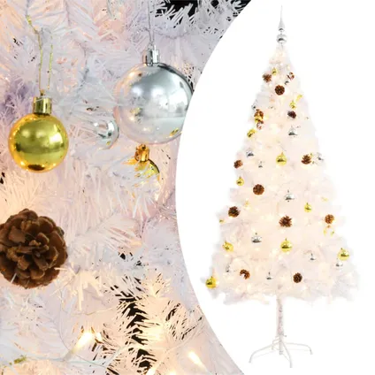 VidaXL kunstkerstboom met verlichting + kerstballen 180cm wit 6
