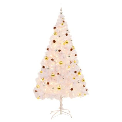 VidaXL Kunstkerstboom versierd met kerstballen en LED's 210 cm wit