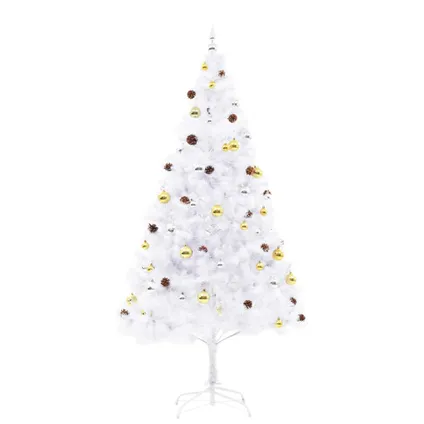 VidaXL Kunstkerstboom versierd met kerstballen en LED's 210 cm wit 4