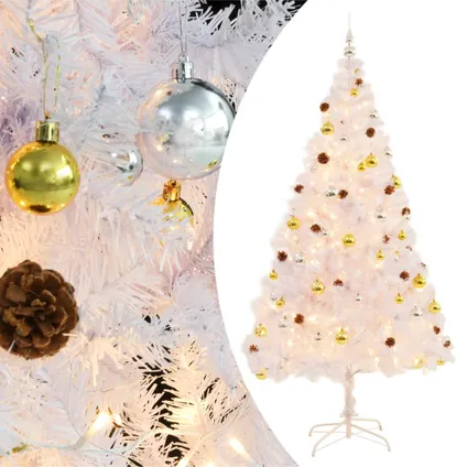 VidaXL Kunstkerstboom versierd met kerstballen en LED's 210 cm wit 5