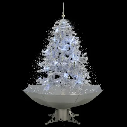 VidaXL kunstkerstboom met verlichting sneeuwend met paraplubasis 140cm wit 3