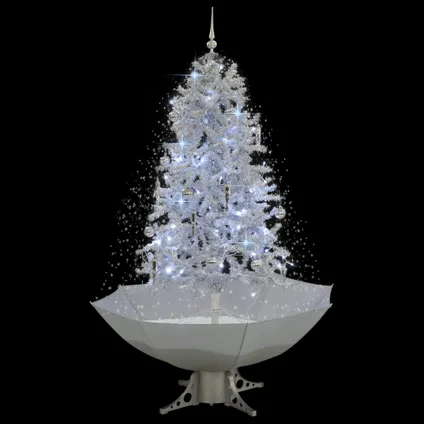VidaXL kunstkerstboom met verlichting sneeuwend met paraplubasis 170cm wit 2