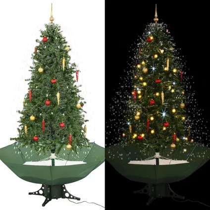 VidaXL kunstkerstboom met verlichting sneeuwend met paraplubasis 190cm groen 2