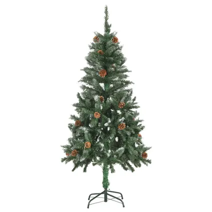 vidaXL Kunstkerstboom met dennenappels en wit glitter 150 cm 2