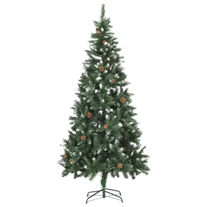VidaXL kunstkerstboom met dennenappels en wit glitter 210cm 2