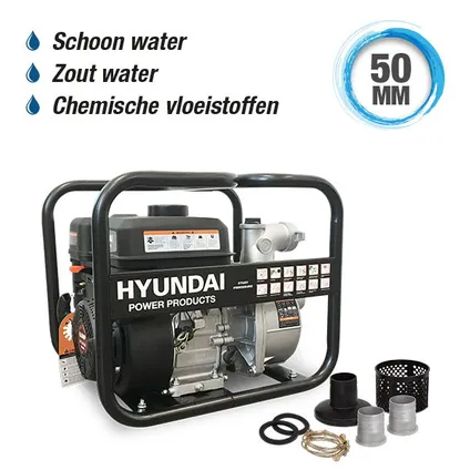 Hyundai waterpomp benzine 196cc/6.5pk chemisch zwart 2