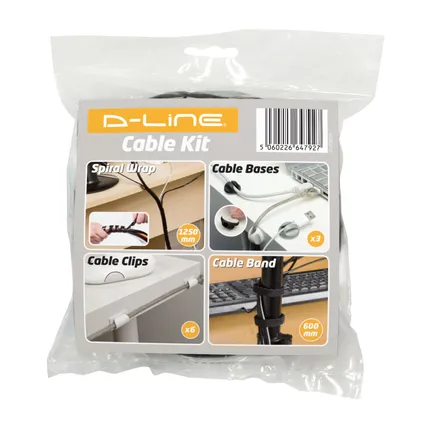 D-Line kabelmanagment kit zwart spiraal + band + kabel clips 6