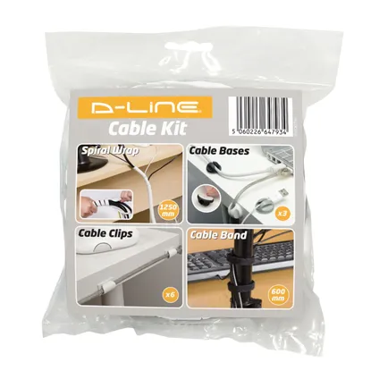 Kit de gestion câbles D-Line blanc + velcro / fixations de câbles 6