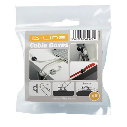 D-Line bases kabel clips zelfklevende kabelhouder 6st: 2x zwart 2x grijs 2x wit 6