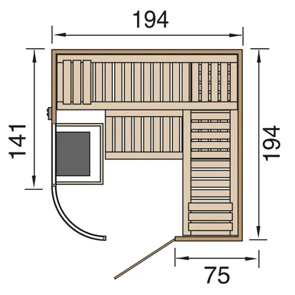Weka design sauna Sara 1 7,5 kW BioS 194x194cm 3