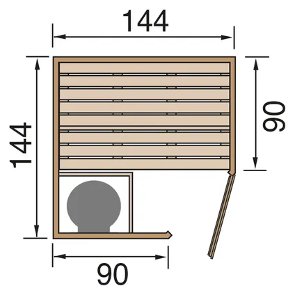 Sauna d'angle Weka Kiruna 1 3,6kW BioS 230V 144x144cm 3