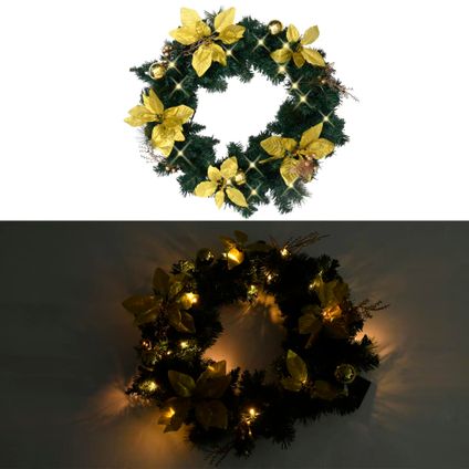 VidaXL Kerstkrans met LED-lampjes 60 cm PVC geel