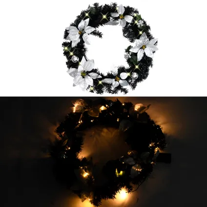 VidaXL kerstkrans met LED-lampjes 60cm PVC zwart  2