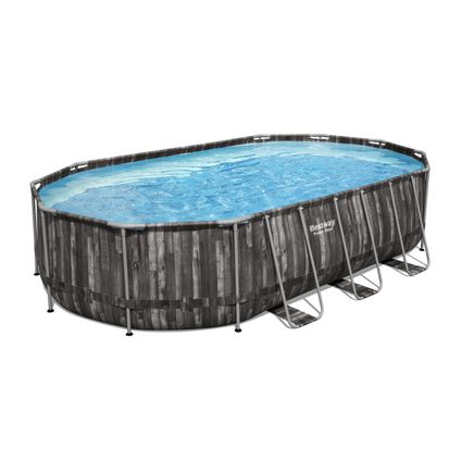 Bestway piscine hors-sol Power Steel bois ovale avec pompe de filtration 610x366x122cm