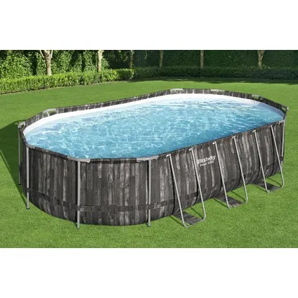 Bestway piscine hors-sol Power Steel bois ovale avec pompe de filtration 610x366x122cm 4