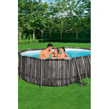 Bestway piscine hors-sol Power Steel bois ovale avec pompe de filtration 610x366x122cm 5