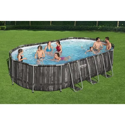 Bestway piscine hors-sol Power Steel bois ovale avec pompe de filtration 610x366x122cm 6