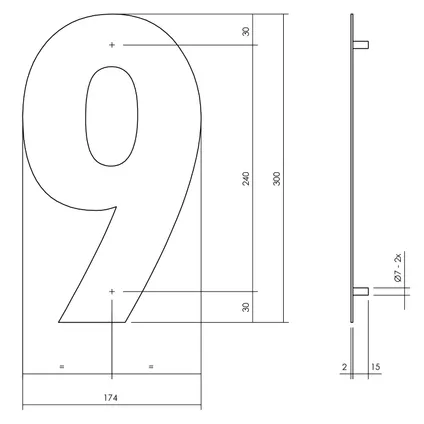 Numéro de maison Intersteel 9 XL hauteur 30cm acier inoxydable   noir mat 2