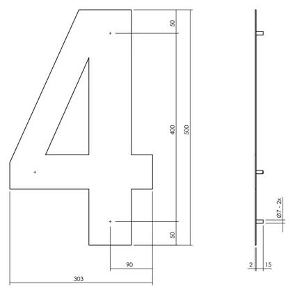 Intersteel huisnummer 4 XXL hoogte 50cm rvs mat zwart 2