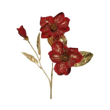 Decoris magnolia polyester rood/goud 70cm